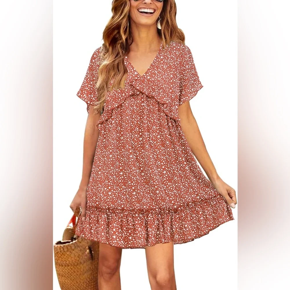 Red Floral Ruffle Dress - Picture 3 of 5